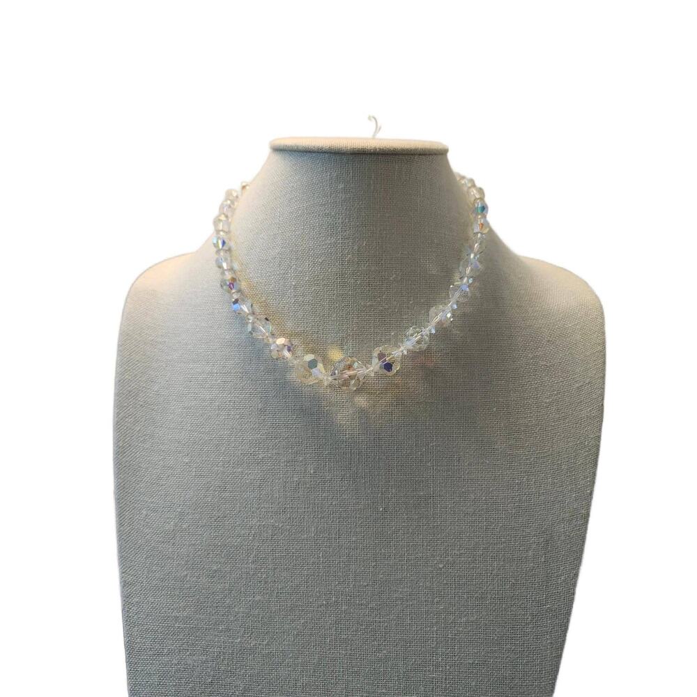 Vintage Crystal Glass Faceted Sphere Beaded Choker Necklace, 15" long, 1950s